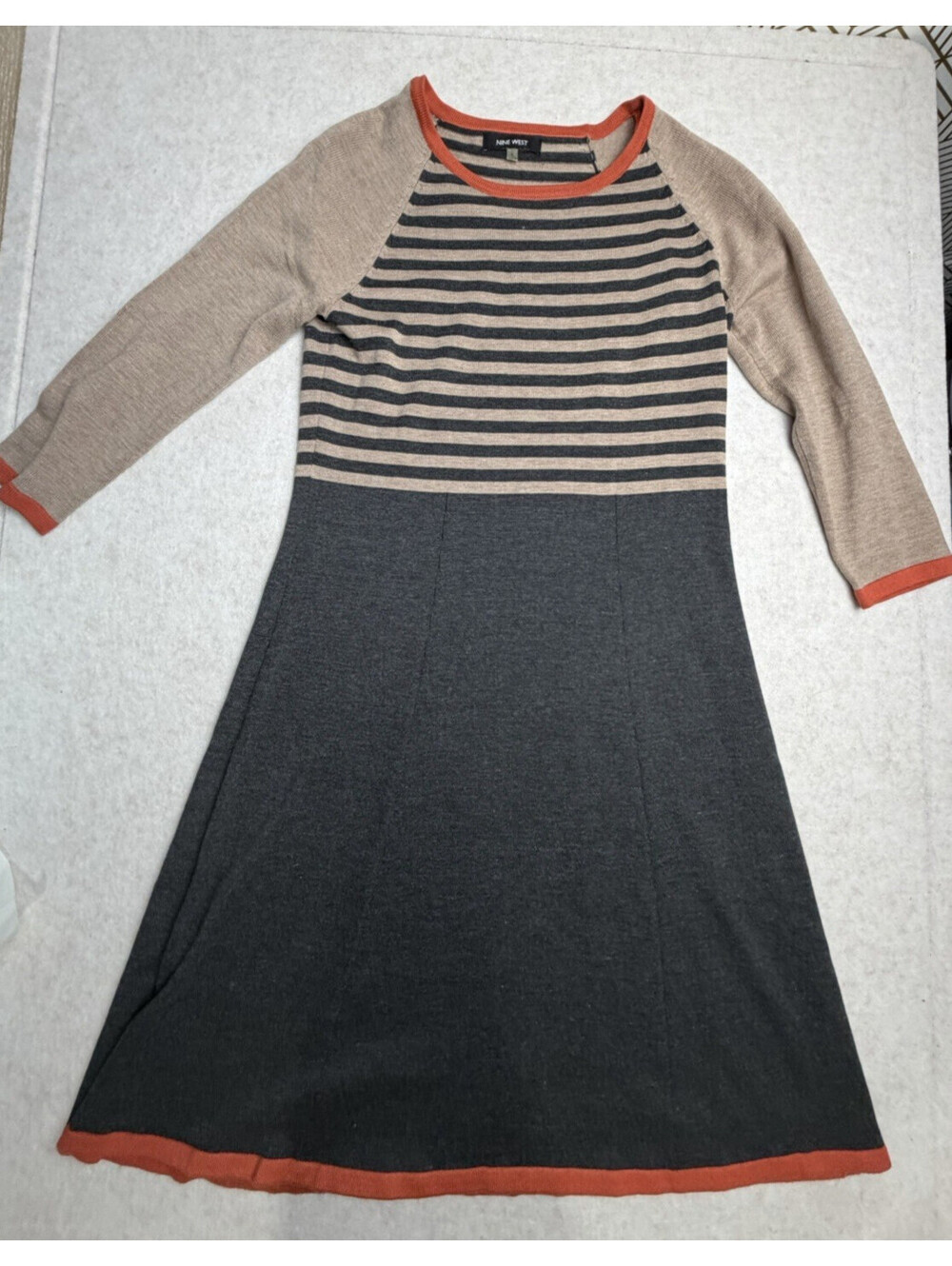 Nine West Womens Small Sweater Dress Striped Knit Knee Length Long Sleeve Casual